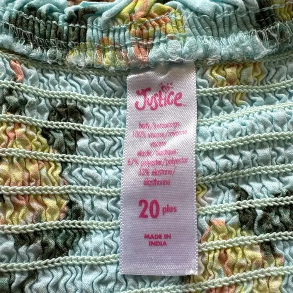 Justice Girls Short Sleeve Top sz 20 Plus Blue with Yellow Flowers